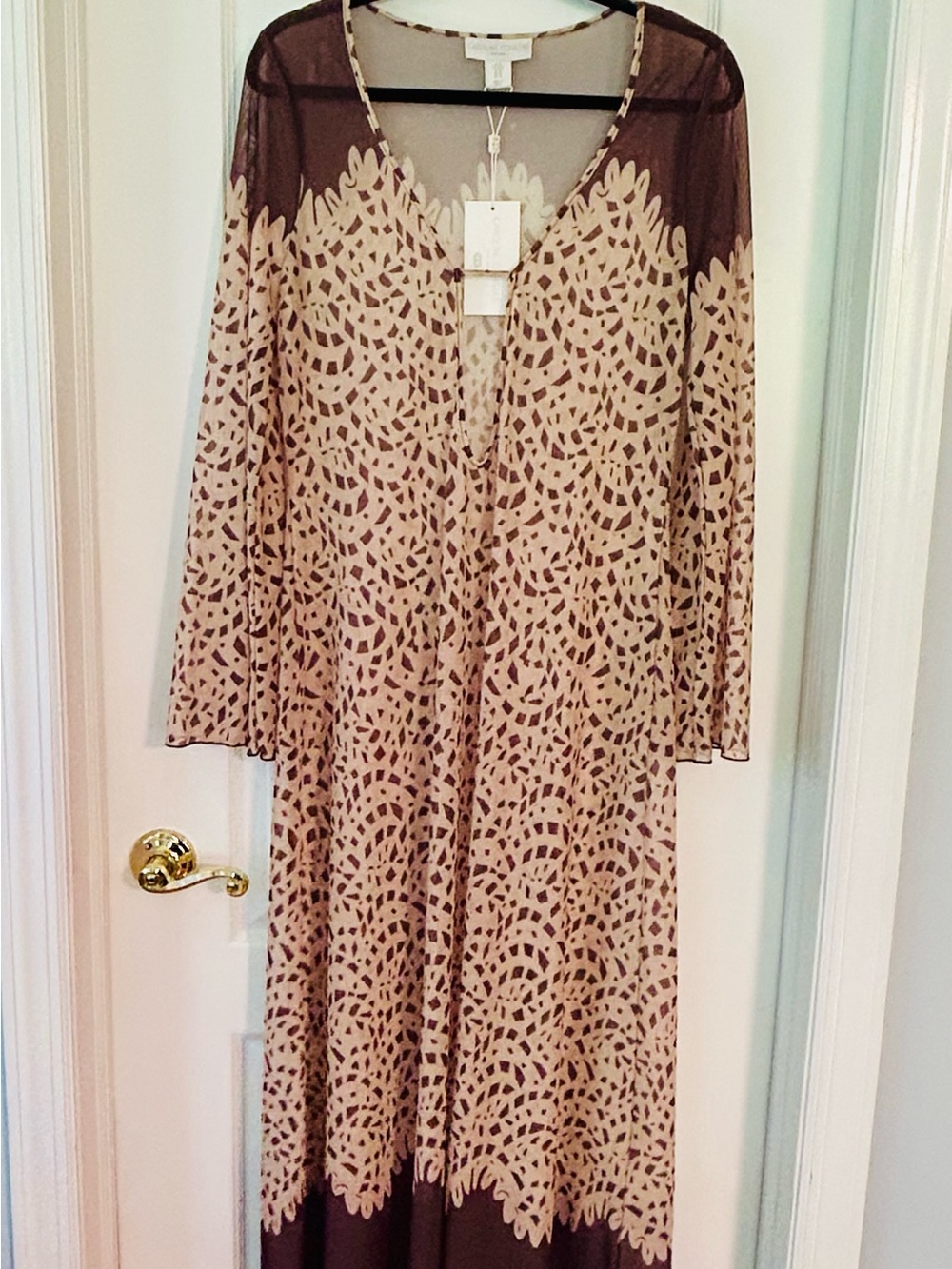 CAROLINE CONSTAS NWT Lidi Long Sheer Beach Swim Cover-Up Brown/Beige Size Medium
